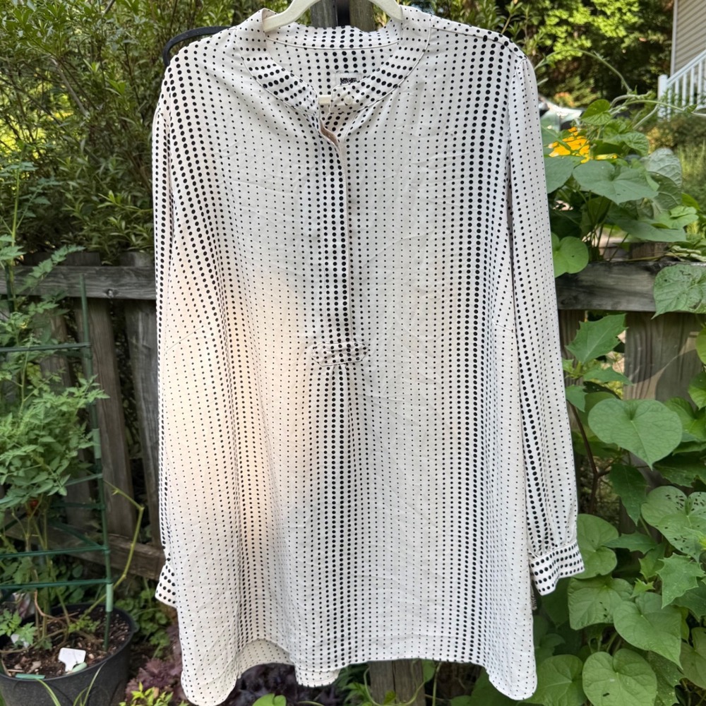 Anne Klein 3X Polka Dot Blouse White Black Tie Neck Career Office Plus Size